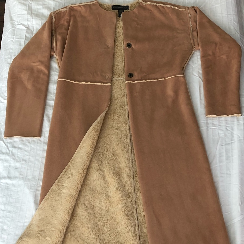 Banana Republic Long Fur-Lined Faux Suede Coat
